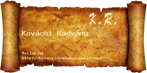 Kovácsi Radvány névjegykártya